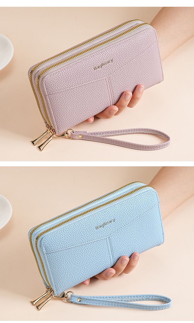Women's Long Wallet, Clutch Bag, Double Zipper Change Bag, Lychee Pattern Women's Wallet._voghion.com