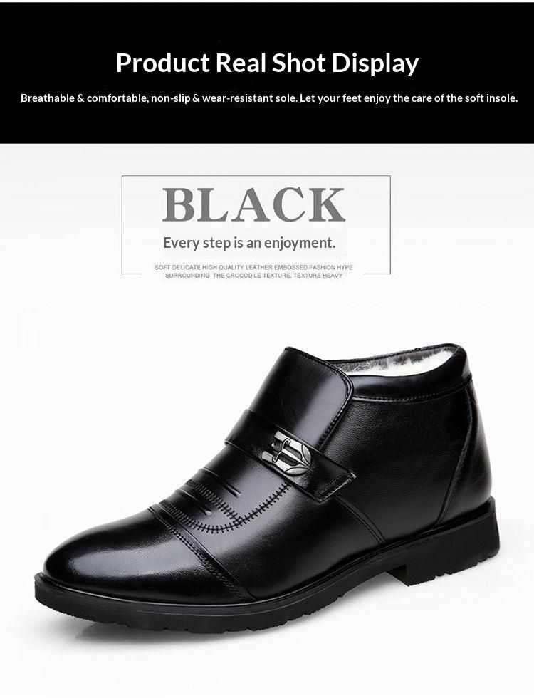 Chaussures homme Glide avec doublure polaire, chaudes et polyvalentes, chaussures business casual en cuir de vachette véritable et coton, antidérapantes._voghion.com