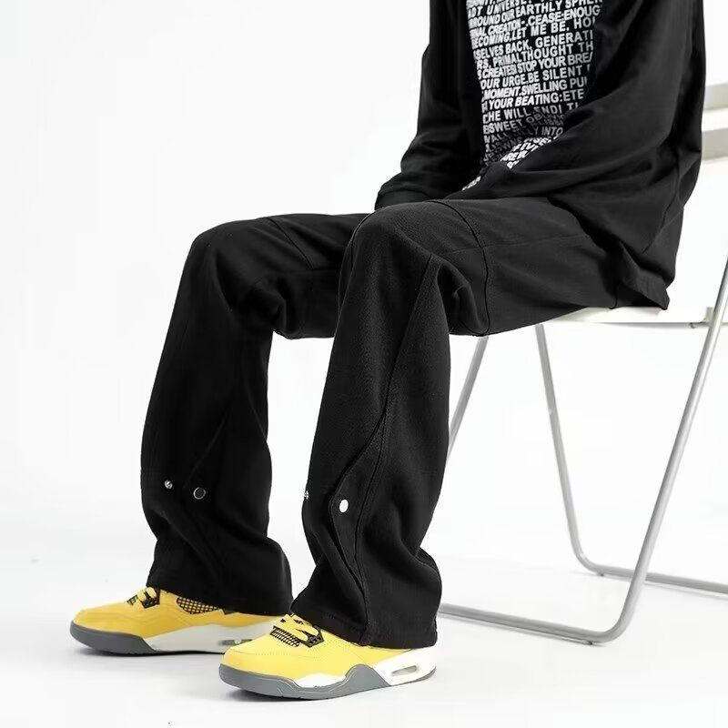 Bitte beachten Sie die Größentabelle! Please refer to the size chart in the picture American haute couture buttoned black jeans Instagram trendy _voghion.com