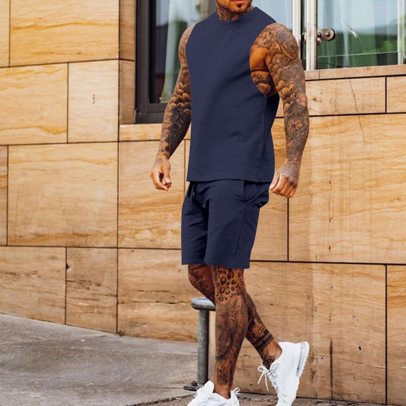 Cross-border European And American New Summer Sleeveless Sports Suit Men's Breathable Thin Round Neck Solid Color Vest_voghion.com