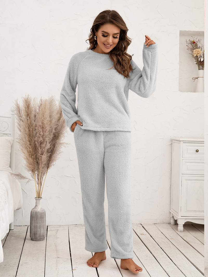 Women's solid color plus size thick winter clothing warm hooded pajamas outside the home wear_voghion.com