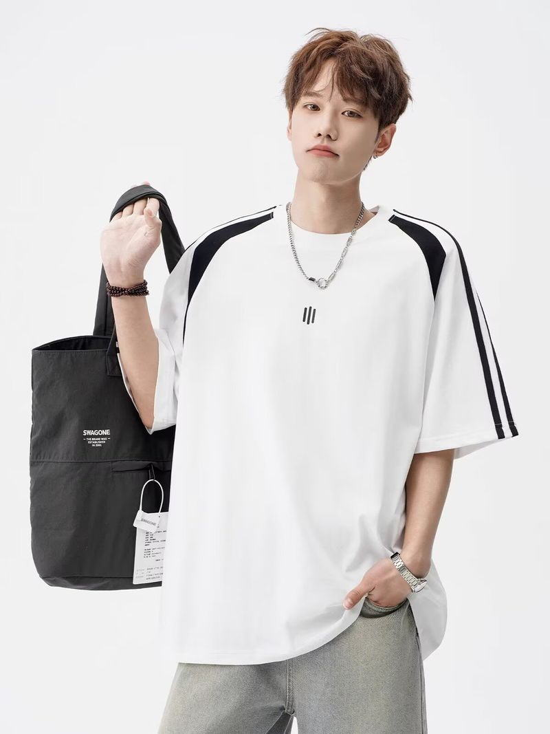 Men's Fashion Short Sleeve T-Shirt Breathable Ice Silk Fabric Relaxed Fit Round Neck Color Blocking Design Versatile Casual Wear For Young Adults_voghion.com