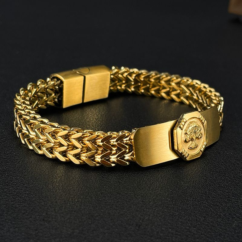 Titanium Gold Plated Lucky Tree Stainless Steel Bracelet For Men_voghion.com