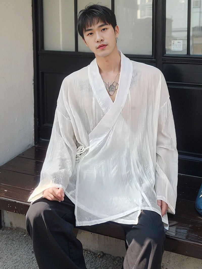 Erwachsene Dünne Durchscheinende Langarm Top Fly Spitze Tops Zen Chinesischen Stil Han Dynastie Sexy Nachtwäsche Junge Jungen_voghion.com