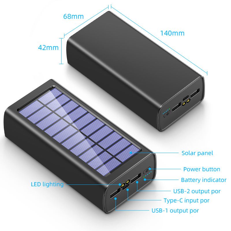 100000mAh Solar Power Bank With Dual LED Lights - 22.5W Fast Charging, Portable Outdoor Charger_voghion.com