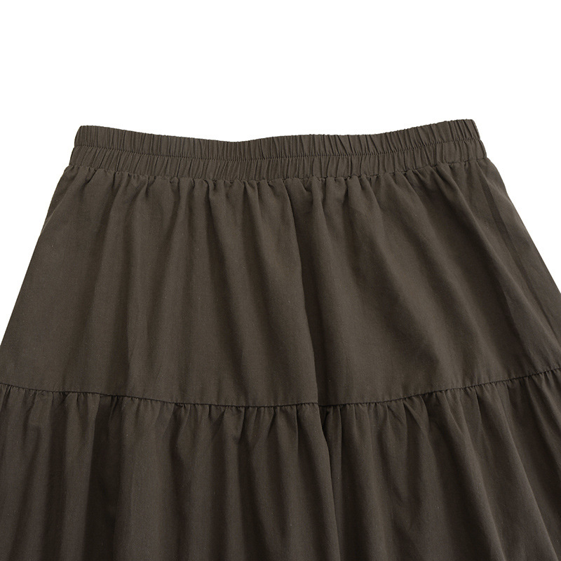 Women's ruffled casual skirt Plain skirt Vintage style pleated skirt_voghion.com