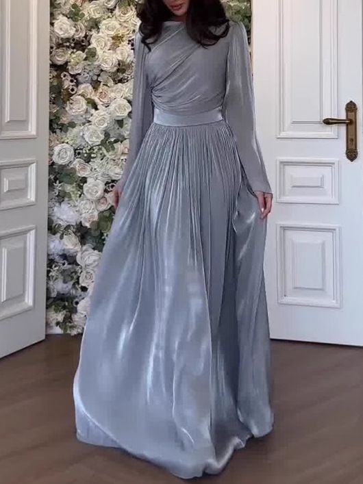 Vêtements pour femmes Robe de soirée Robe plissée à manches longues_voghion.com