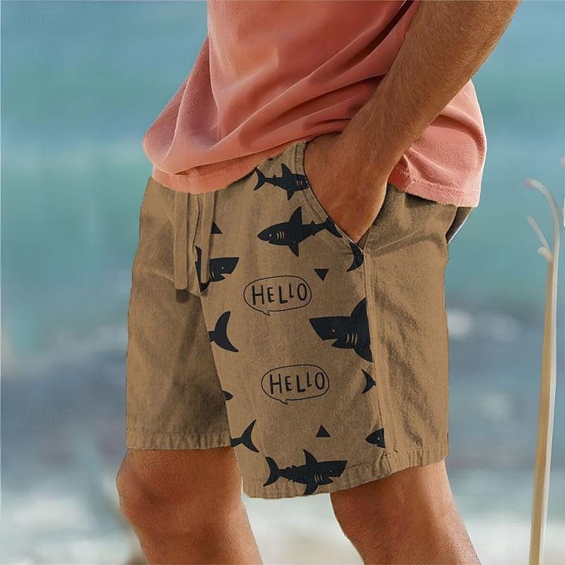 Sommer-Strandshorts für Herren mit Kordelzug und elastischer Taille, 3D-Druck, Tierfisch, bequem und atmungsaktiv_voghion.com