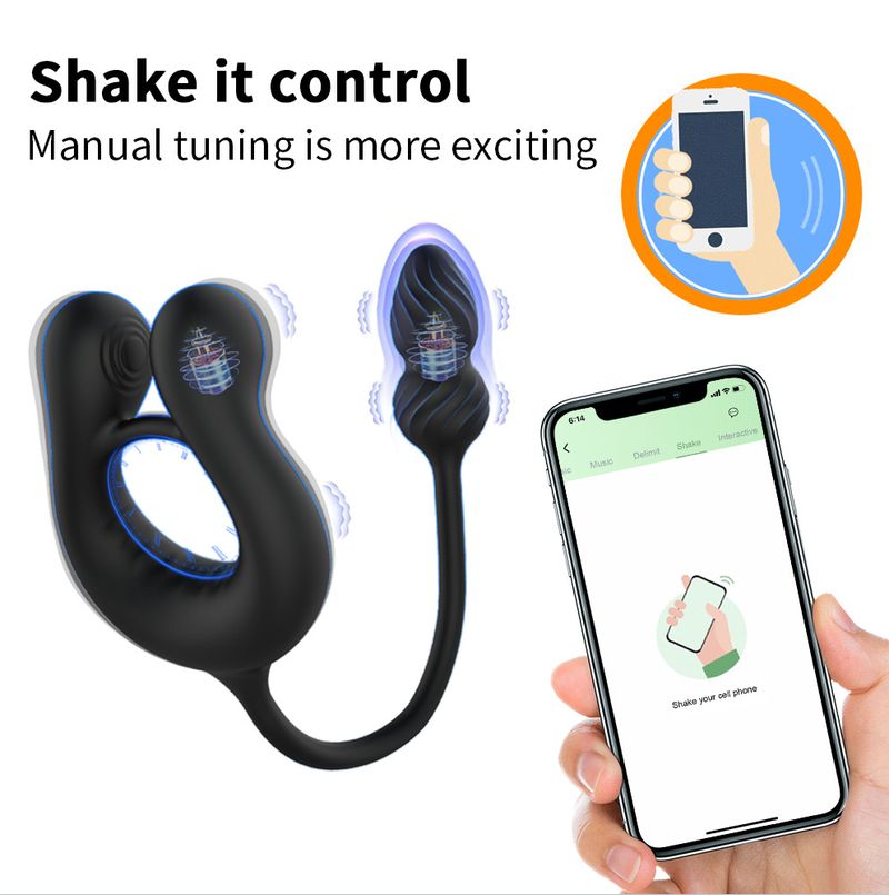 Nuovo prodotto Anello per lo sperma con vibrazione a tre punti in gomma piena per uomo APP Massaggiatore anale per la prostata Vibratore per il plug anale Gay_voghion.com