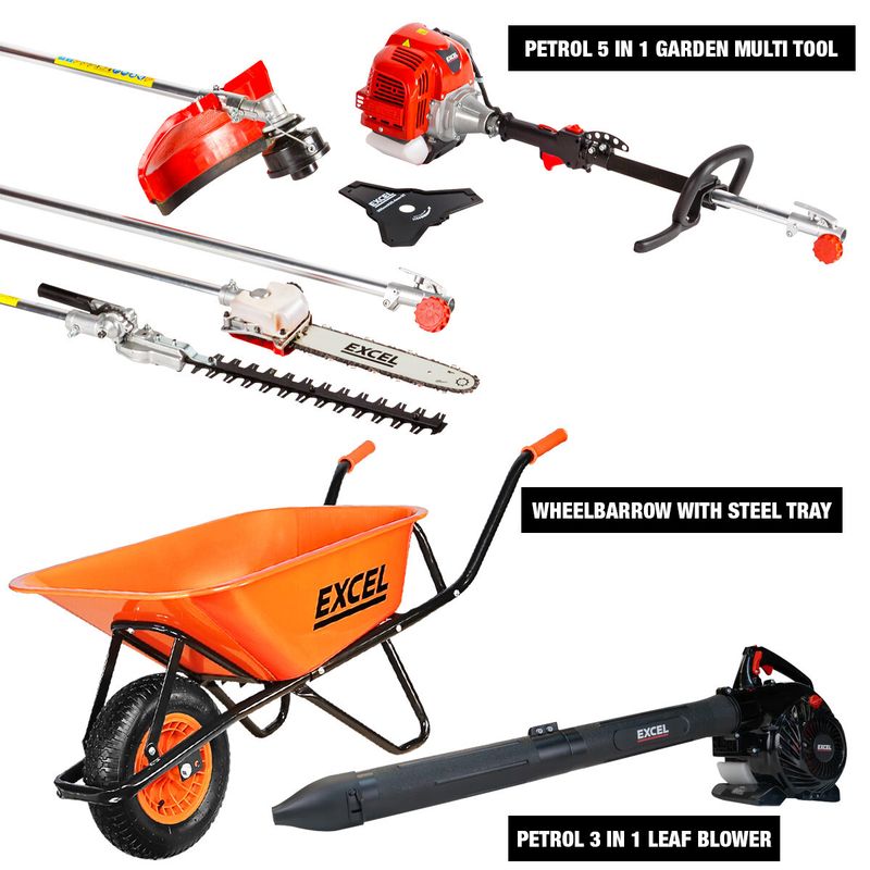 Excel 52cc Petrol 5 In 1 Garden Multi Tool 3 In 1 Leaf Blower Wheelbarrow_voghion.com
