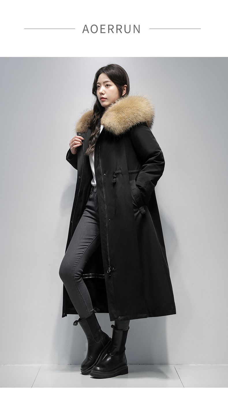 Women’s Winter Parka With Detachable Rabbit Fur Lining & Raccoon Fur Trim – Extra-Long Coat (105cm/120cm) For Extreme Cold, Elegant & Warm_voghion.com
