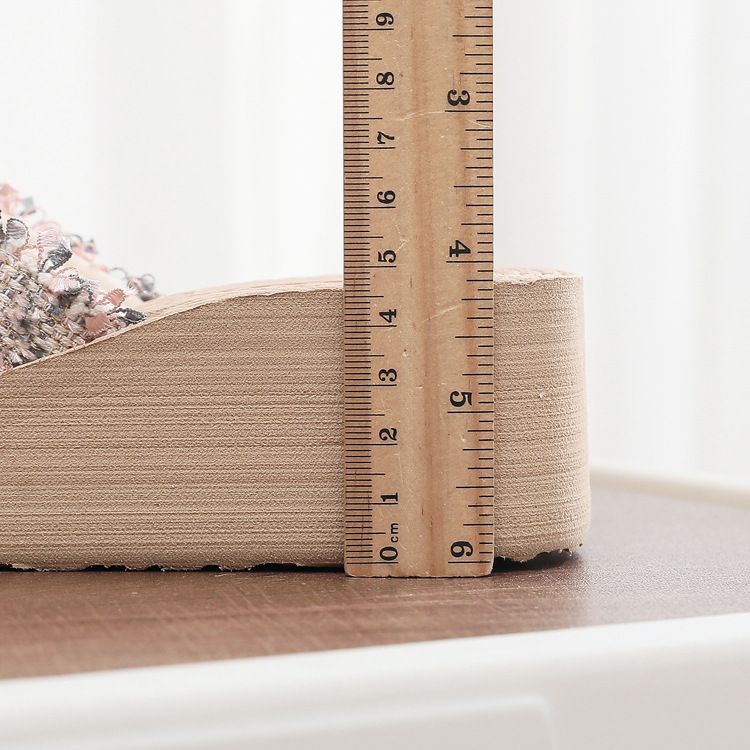 Γυναικείες παντόφλες, σανδάλια, με χοντρή σόλα και Xishuangbanna, από λινό ύφασμα με σταυρωτό λουράκι και υφαντό γρασίδι._voghion.com