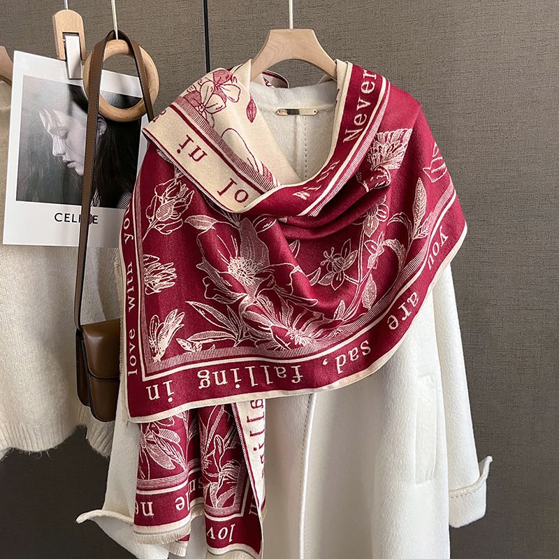 Women Scarf Women's Winter Print Versatile Fashion Student Scarf Thickened Double-sided Warm Large Shawl New Style_voghion.com