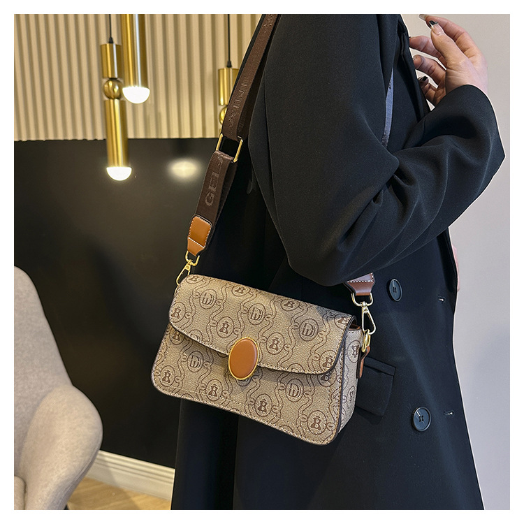 French niche design women's handbag 2024 new light luxury printed single crossbody small square bag wide shoulder strap_voghion.com