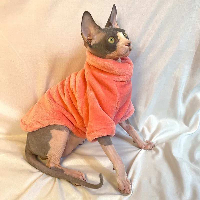 Warme Korallensamt-Kleidung für haarlose Katzen, Winter-Sphynx-Weste, Rollkragenpullover, Kätzchen-Kleidung, Welpenkostüm, Haustier-Zubehör, Gatitos_voghion.com