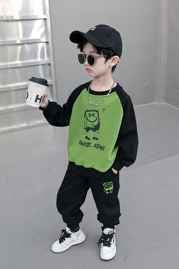 Cartoon Color Block 2023 Spring and Autumn New Children's Sports Sweater Two piece Set for Boys' Fashionable_voghion.com