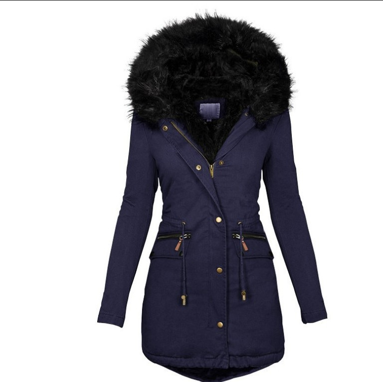 Women's Winter Hooded Long Coat With Faux Fur Trim, Thickened Warm Quilted Jacket, Plus Size Available, Solid Color (Black/Green/Red/Grey/Navy)_voghion.com
