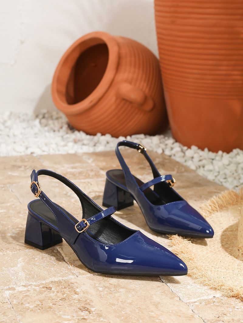 Lijn met puntige hoge hakken chunky heel pumps Mary Jane knot hoofd terug lege sandalen_voghion.com
