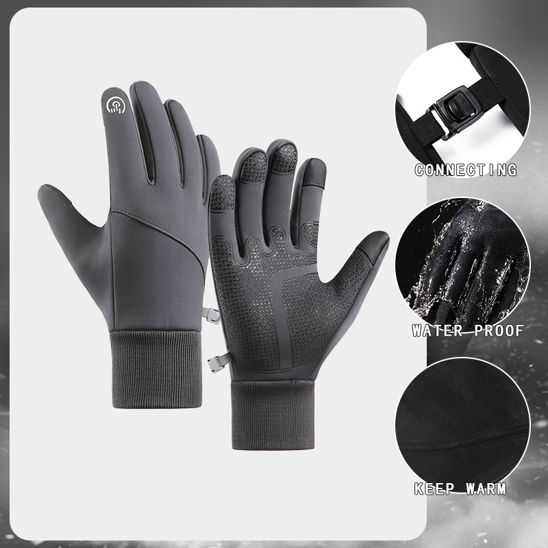 New Outdoor Gloves for Men with Velvet Touch Screen, Warm and Waterproof, Bicycle Riding, Autumn and Winter Gloves_voghion.com