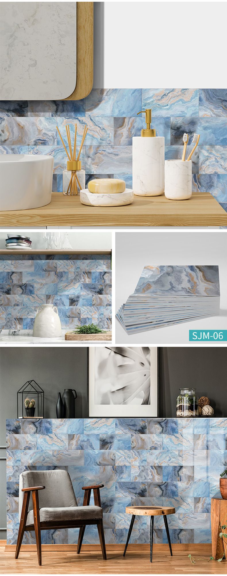Azulejo de mármol de espuma 3D para cocina y baño, autoadhesivo, impermeable, de polietileno engrosado._voghion.com