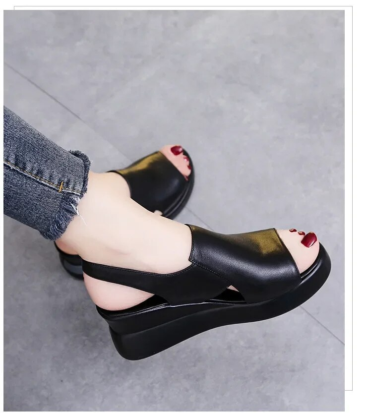 Women's Platform Wedge Sandals, Ankle-Strap Buckle Large Size High Heel Sandals_voghion.com