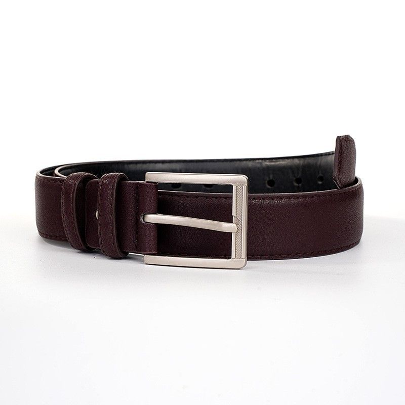 New Square Head Pin Buckle For Men Fashion Business Men's Black Brown Single Loop PU Belt_voghion.com