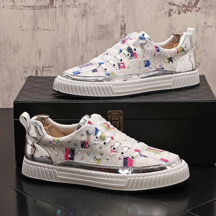 Mocassini bassi con strass per persone pigre, scarpe casual con diamanti pieni, scarpe da uomo basse alla moda con un piede_voghion.com