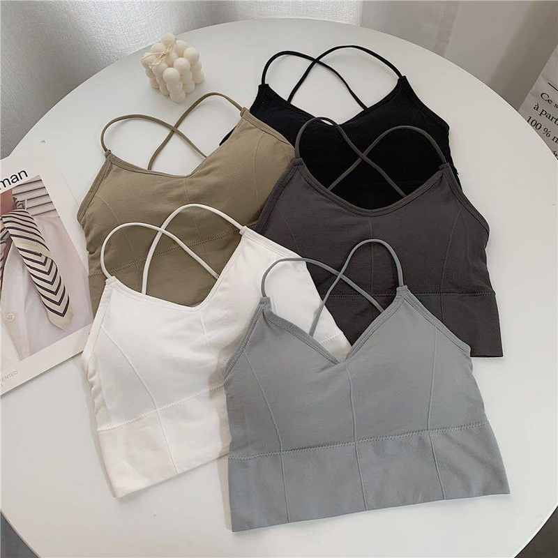 SUPERFLOWER New Seamless Strap Cross Gather Tank Top Wrap Chest Underwear for Women_voghion.com