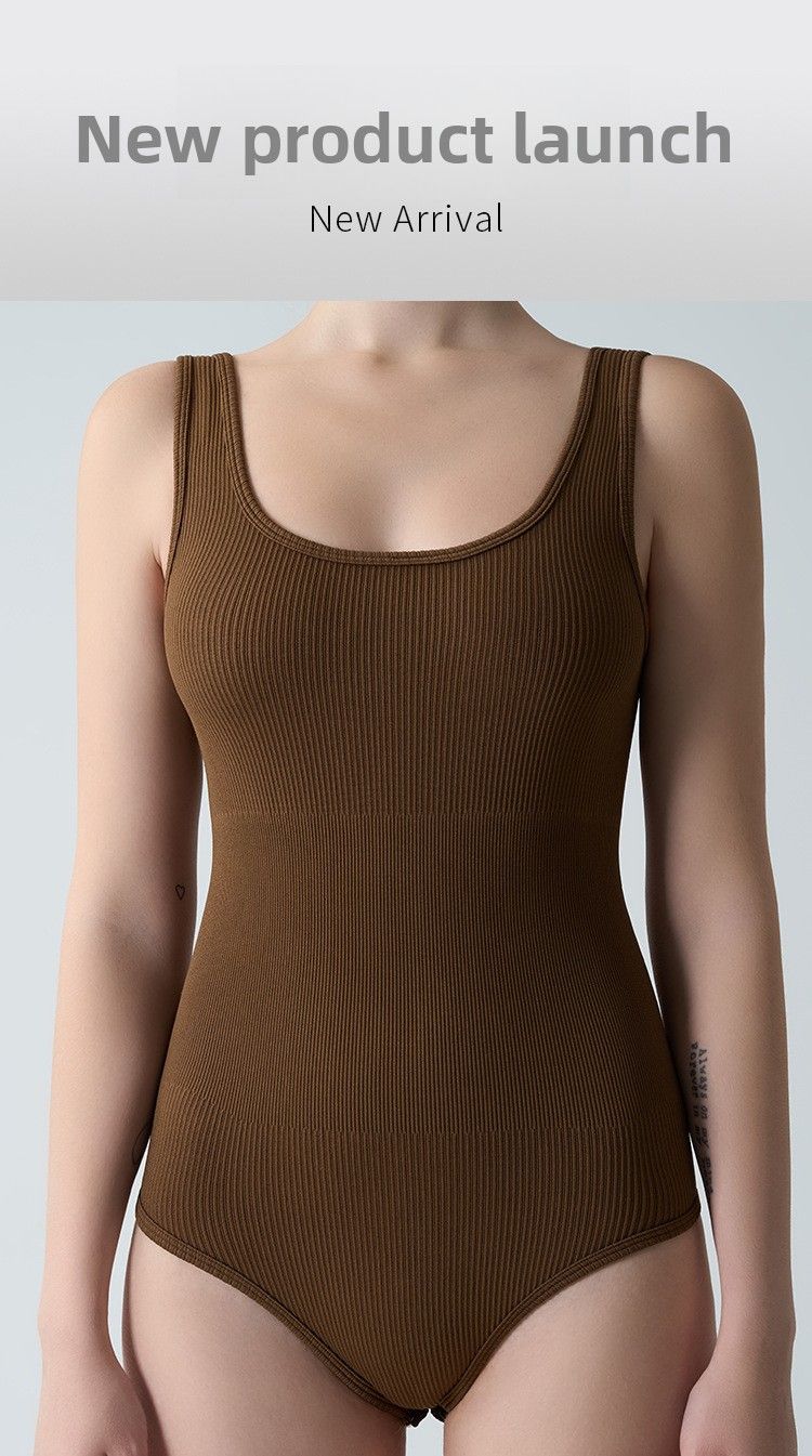 SKIMS Same Style BODYSUIT U-Neck Barely There Breathable Tummy Control Hip Lift Ribbed Triangle High Elastic_voghion.com