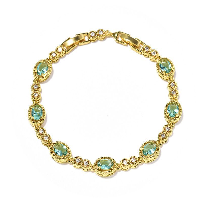 Korean Blue Color Treasure Rectangular Light Pure Handmade Inlaid Geometric Colored Zircon Bracelet For Women_voghion.com