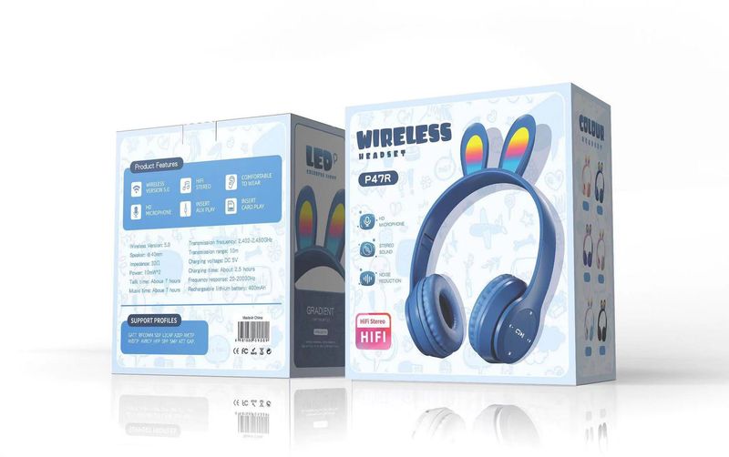 New P47R Luminous Bluetooth Headworn Rabbit Ear Mobile Wireless Games Student and Children's Earphones_voghion.com