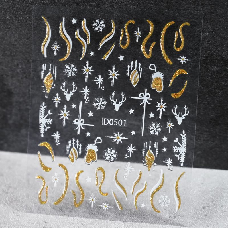 Adesivi per unghie a forma di fiocco di neve natalizio - Glitter oro e argento | Adesivi per unghie 3D luccicanti, luccichio di lusso per Natale_voghion.com