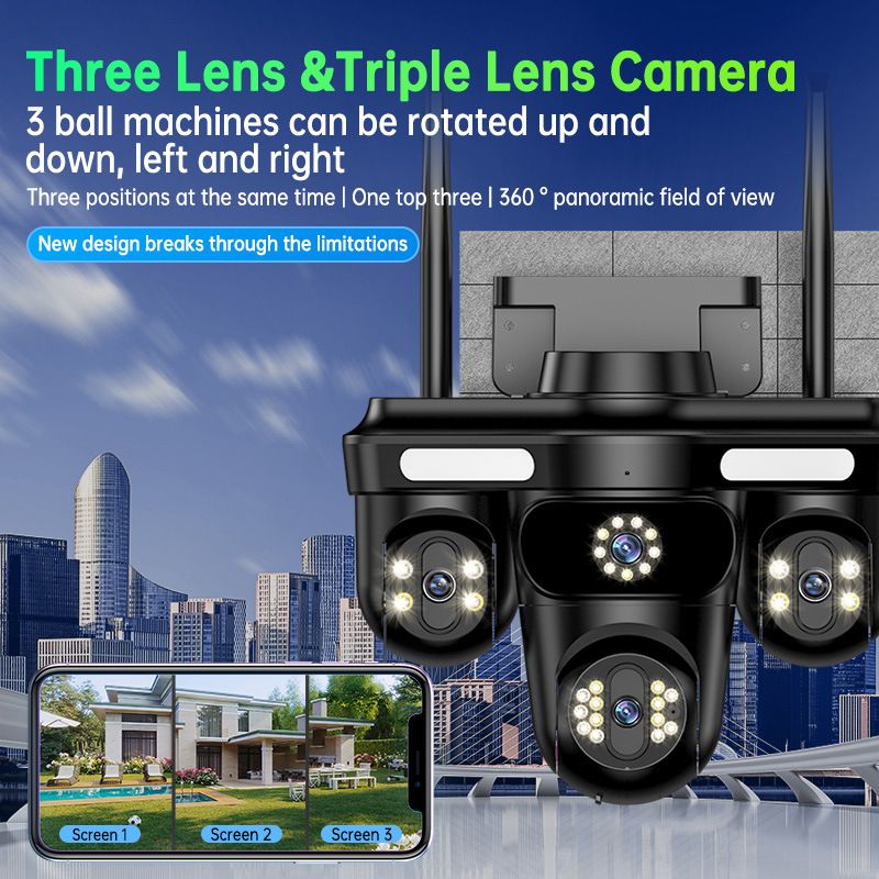 RSCAMTOM 12MP 3-Lens WiFi/4G Security Camera With 360° View, Smart Night Vision, IP66 Waterproof, Remote Access Via Mobile App, Compatible_voghion.com