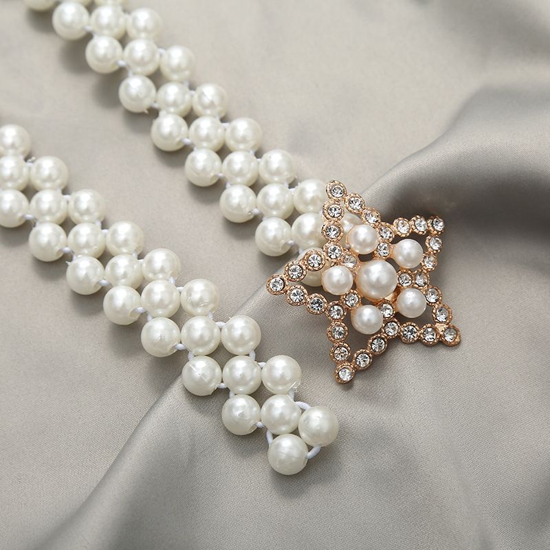 Neu Mode Kleid Elastische Gürtel frauen Stretch Große Perle Taille Kette_voghion.com