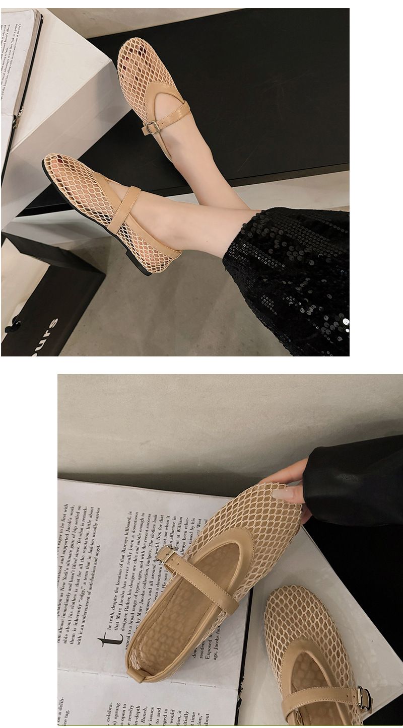 Atmungsaktives Mesh Schwarz Ballettschuhe Weibliche Frühling Sommer Mode Wohnungen Weiche Sohle Runde Zehe Mädchen Täglichen Gehen Straße_voghion.com