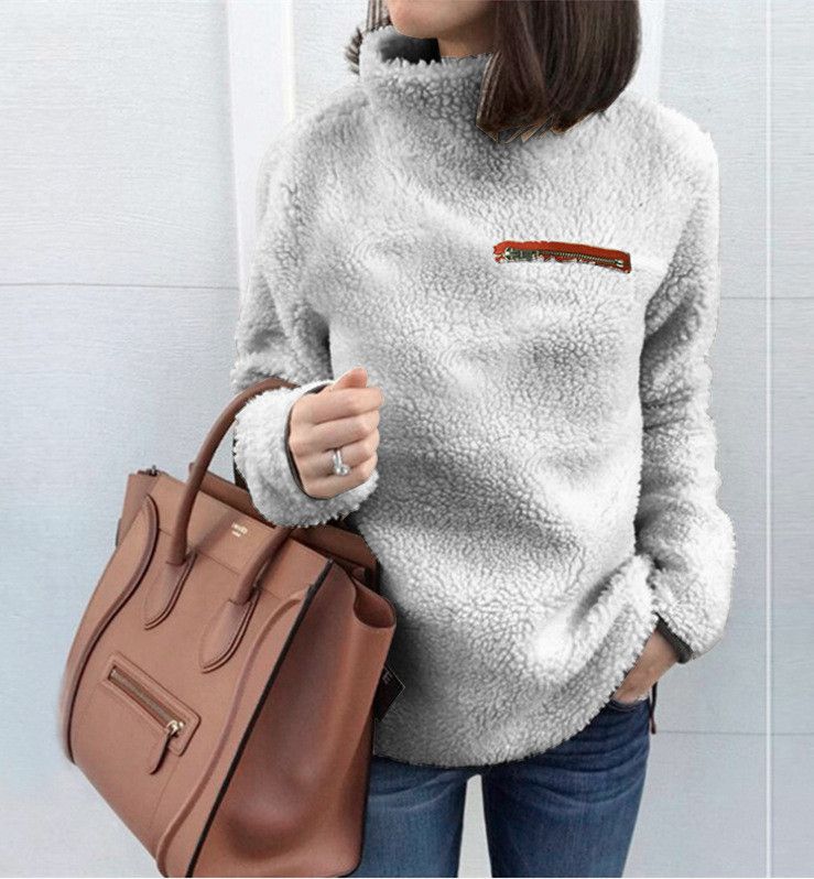 Women's Zip Neck Long Sleeve Pullover Sweater – Fall Fashion Essential In Stretch Cotton_voghion.com