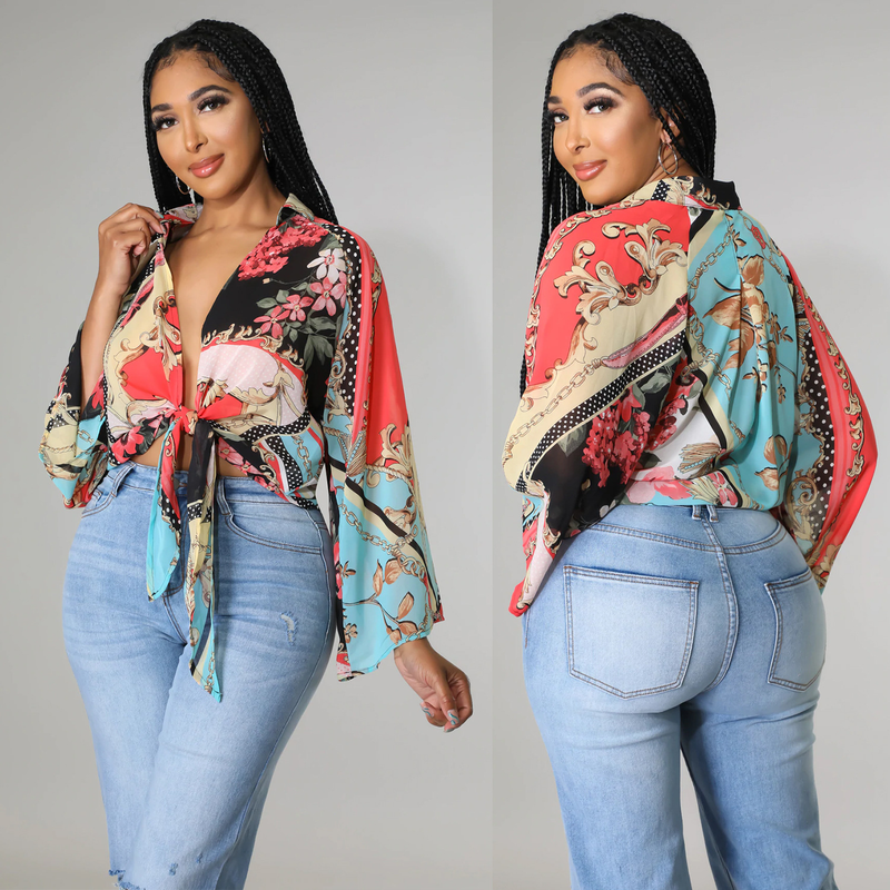 Abbigliamento femminile vestiti alla moda Che tipo di top corto a maniche lunghe stampato a maniche lunghe_voghion.com