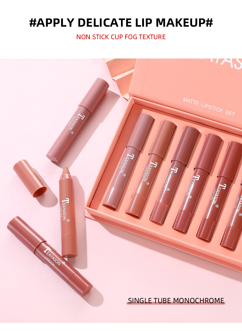 6-Piece Non-Stick Cup Matte Lipstick Pen Set Gift Box - Including Shades Of Nude Mauve And Bold Red_voghion.com