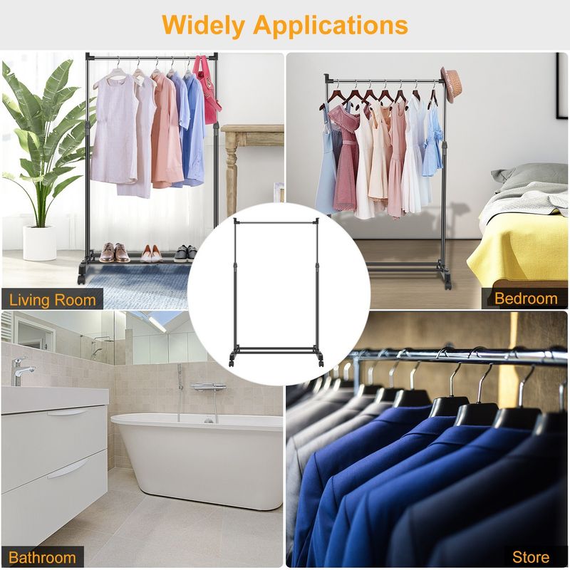 33lbs Garment Racks 3.12ft-4.80ft Height Adjustable Clothes Stand Foldable Clothes Hanger with Wheels _voghion.com