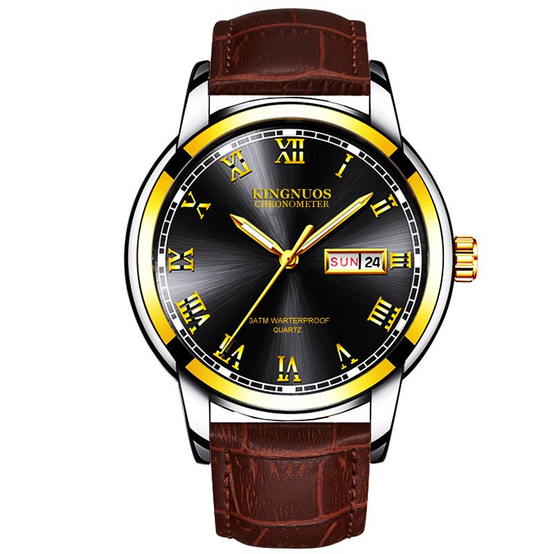 Jinuoshi Dual Calendar Steel Band Round Quartz Business Non-Mechanical Watch_voghion.com