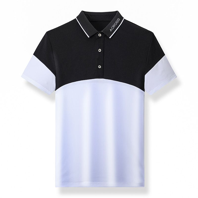 Tricou de vară pentru bărbați, cu mânecă scurtă, cu guler larg, de lux, cu blocare a culorilor, tip polo, casual, cu micro elasticitate_voghion.com