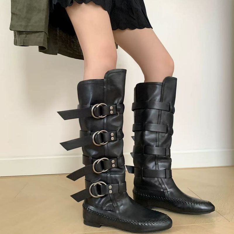 Damen Boxstiefel Rindsleder Neue Gürtelschnalle Weiß Boxen Für Frauen Echtes Leder Abnehmen Hohe Rohr Reiten Western Lange Stiefel_voghion.com