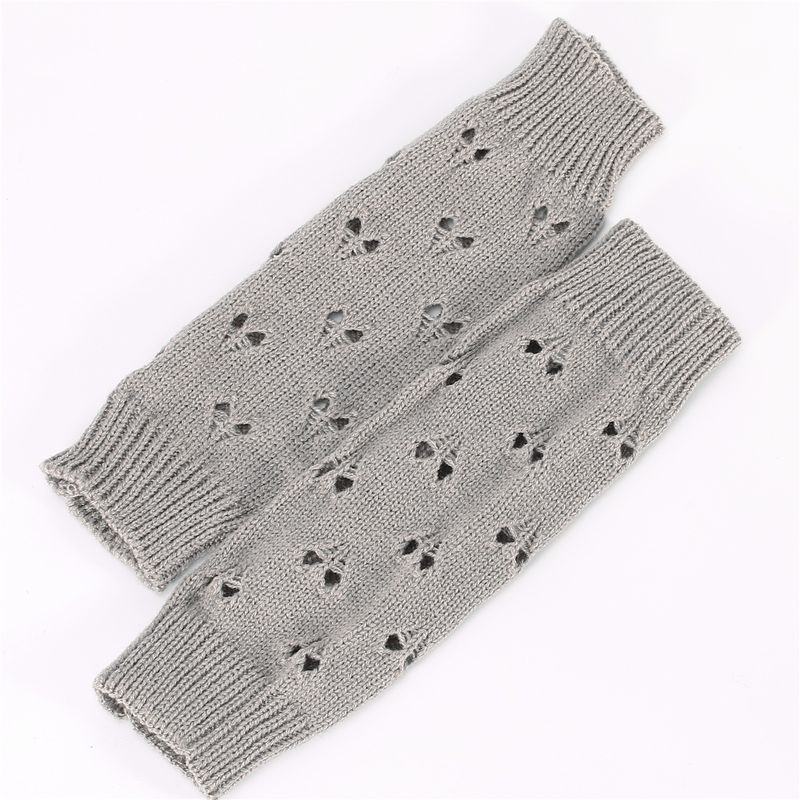 New Hollow Heart Knitted Autumn Winter Warm Arm Warmers Unisex Mid-Length Jacquard Fingerless Gloves_voghion.com
