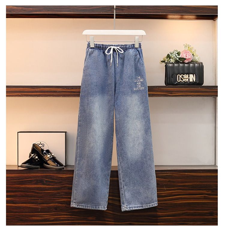 Sommermode Denim Zweiteiler Anzug Elastische Hose Kapuzenjacke Damen Weites Bein Stilvoll Locker Schlank Zweiteiler Set_voghion.com