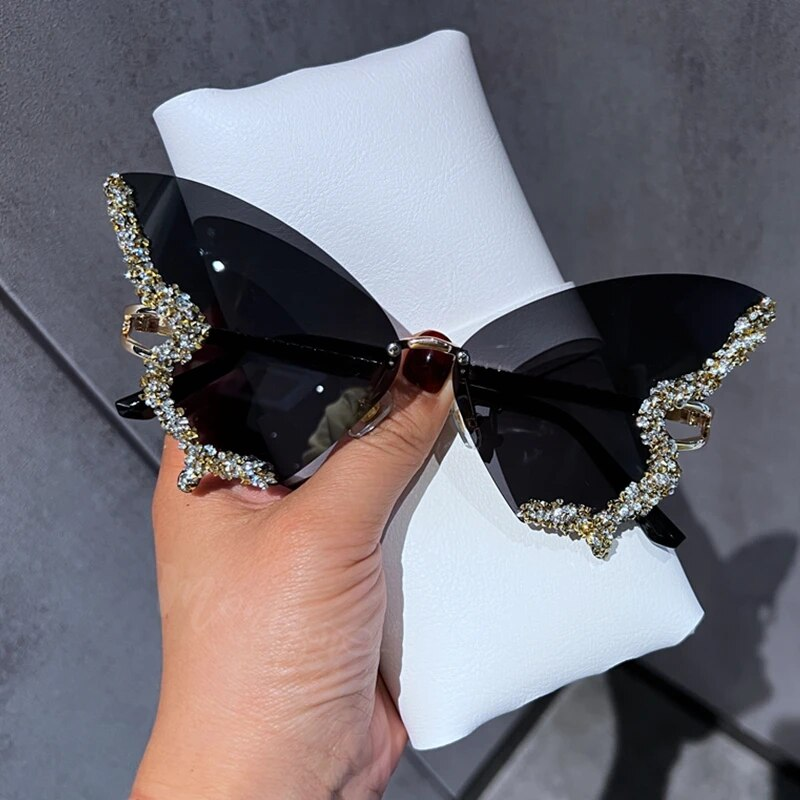 Diamond Butterfly Sunglasses Women Brand y2k Vintage Rimless Oversized Sun Glasses Ladies Eyewear gafas de sol_voghion.com