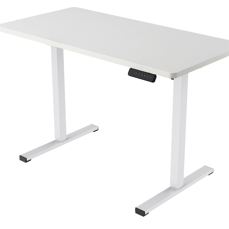 Electric Standing Desk Whole Piece Adjustable Height Desk Home Office Computer Workstation Sit Stand Up Desk (White Frame + White Top)_voghion.com