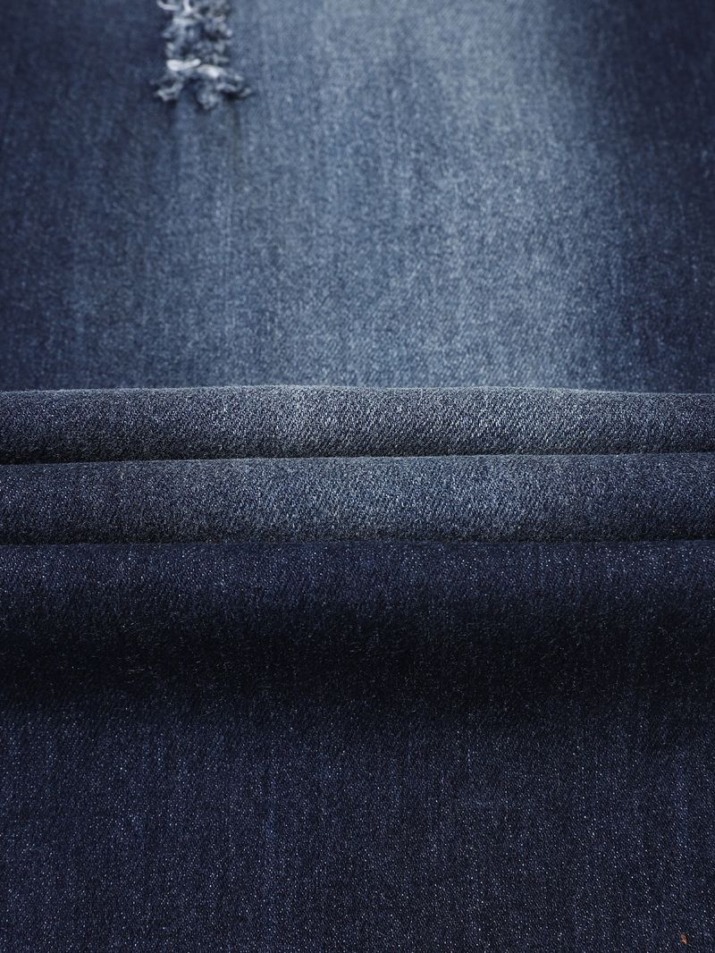 Dunkelblaue verwaschene Slim Fit-Jeans für Herren – Distressed-Denimhose mit geradem Bein und Patch-Details für die Freizeit_voghion.com