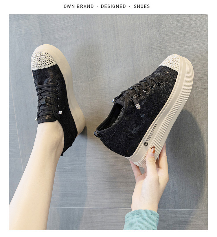 Lace Mesh Atmungsaktive Innen Erhöhte Fischer Damen Dicke Sohle, Sommer Dünne Hohl Stoff Schuhe, Casual Und_voghion.com