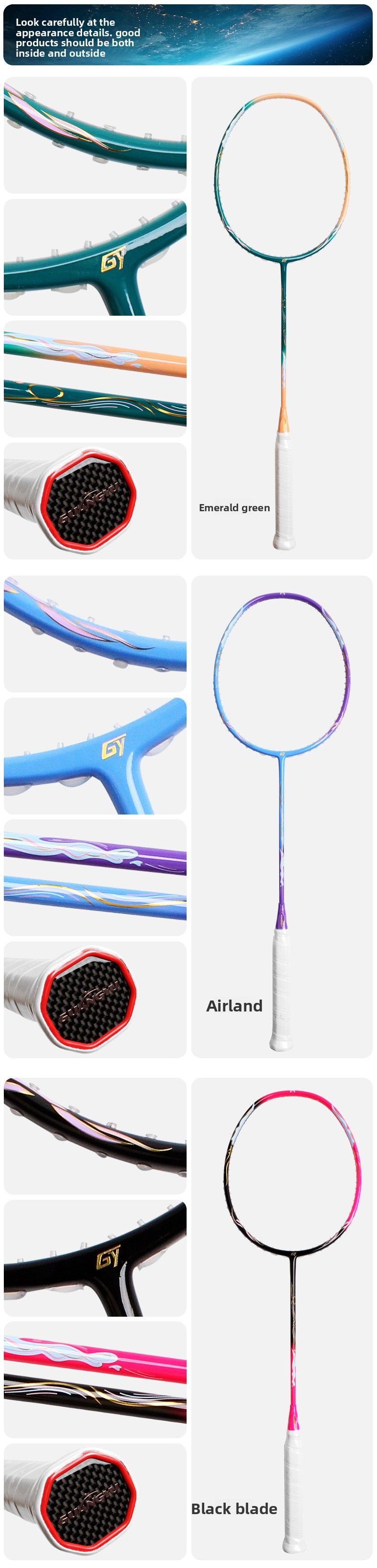 Guangyu Dry Warrior Adult Competition Grade Special Lightweight 5U Inner Foam Solid Core Full Carbon Badminton Racket_voghion.com