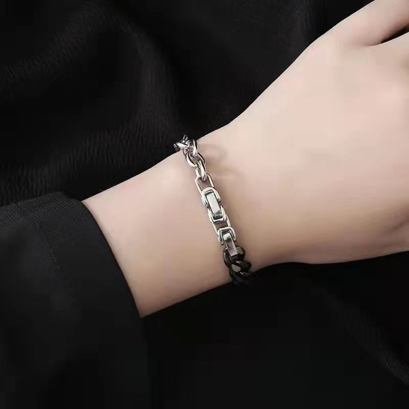 Bracciale in acciaio al titanio anti-guerra con catena cubana, da uomo, patchwork unico, accessorio di moda alla moda per donna_voghion.com